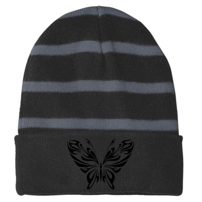 Butterfly Goth Fairy Grunge Graphic Symbol Striped Beanie with Solid Band