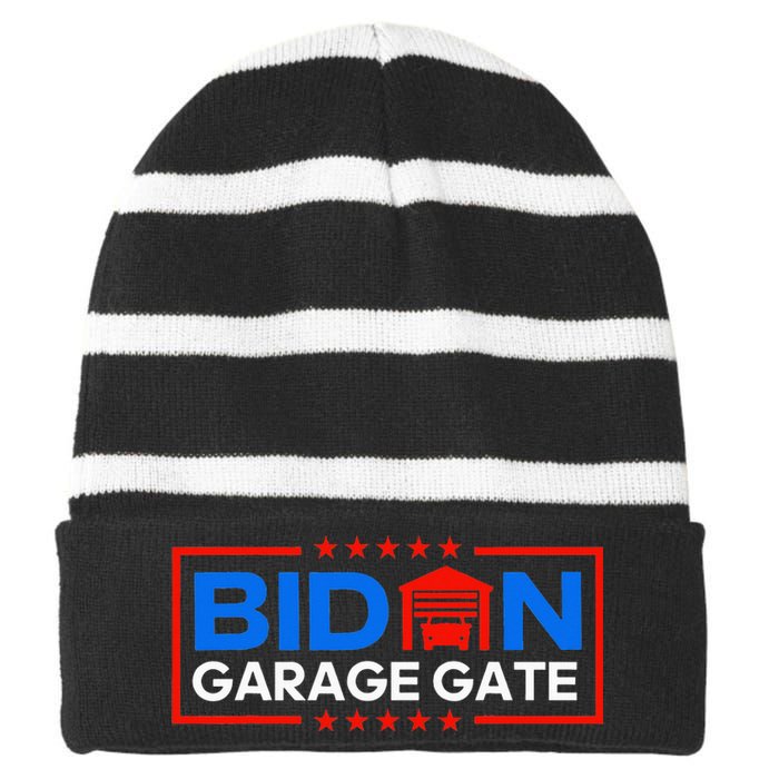 Biden Garage Funny Anti Biden - Garage Gate Political Humor  Striped Beanie with Solid Band