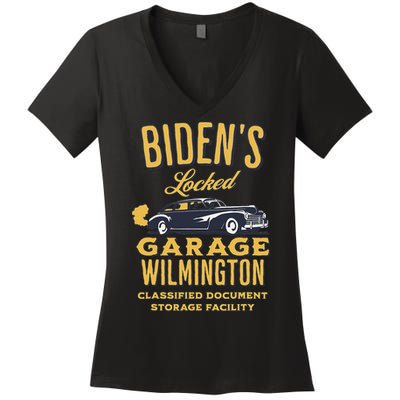 Biden's Garage Funny Anti-Biden Political Joke Garage Sign  Women's V-Neck T-Shirt