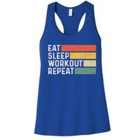 Bodybuilder Gym Funny Vintage Cute Gift Eat Sleep Workout Repeat Gift Women's Racerback Tank