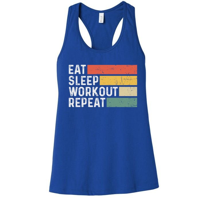 Bodybuilder Gym Funny Vintage Cute Gift Eat Sleep Workout Repeat Gift Women's Racerback Tank