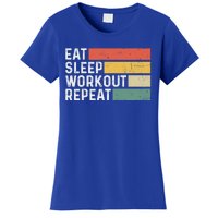 Bodybuilder Gym Funny Vintage Cute Gift Eat Sleep Workout Repeat Gift Women's T-Shirt