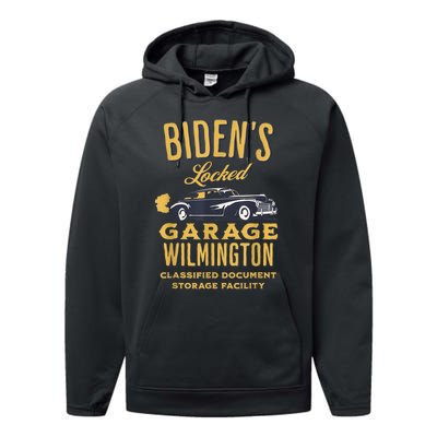 Bidens Garage Funny AntiBiden Political Joke Garage Sign Performance Fleece Hoodie