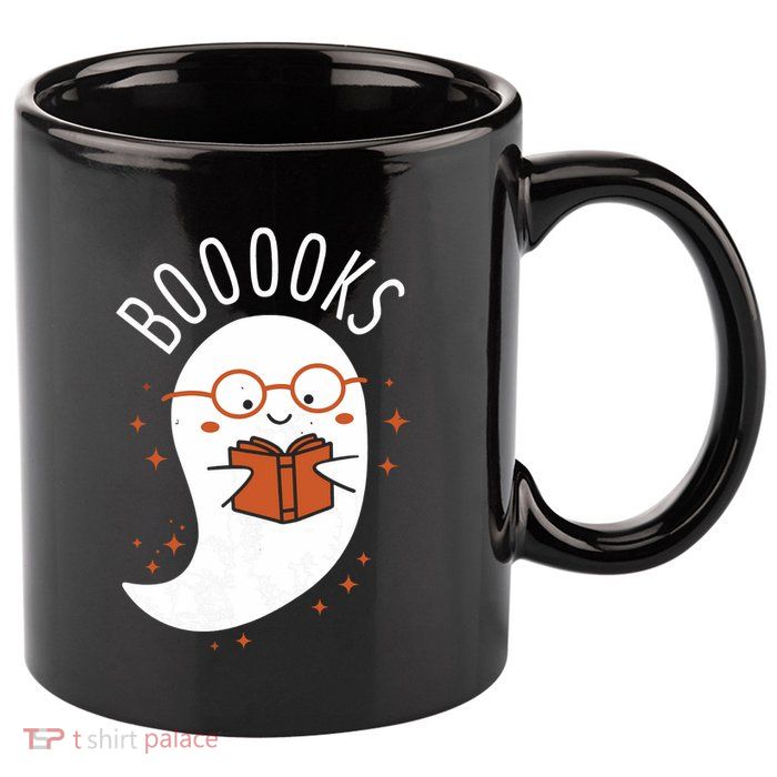 Booooks Ghost Funny Halloween Teacher Book Library Reading 11oz C Handle Ceramic Mug