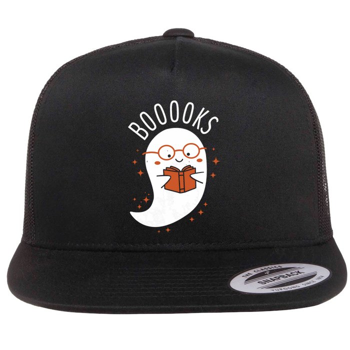 Booooks Ghost Funny Halloween Teacher Book Library Reading Flat Bill Trucker Hat