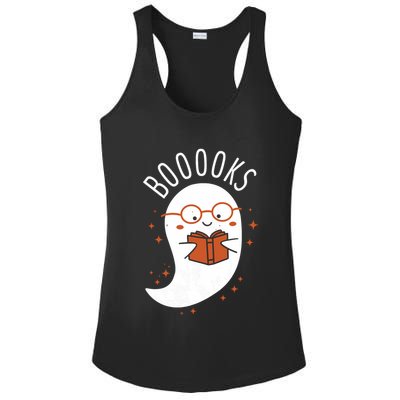 Booooks Ghost Funny Halloween Teacher Book Library Reading Ladies PosiCharge Competitor Racerback Tank