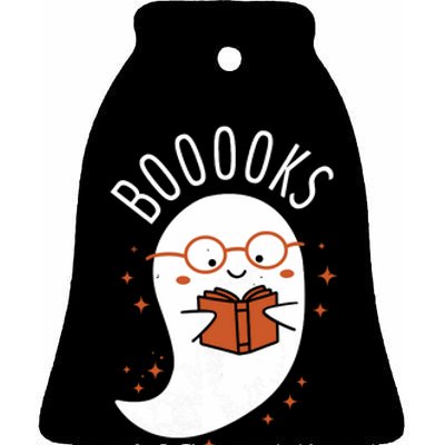 Booooks Ghost Funny Halloween Teacher Book Library Reading Ceramic Bell Ornament