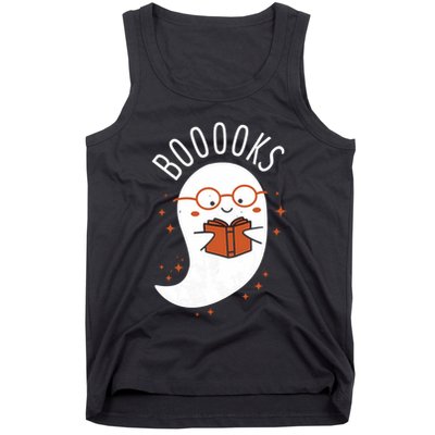 Booooks Ghost Funny Halloween Teacher Book Library Reading Tank Top