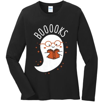 Booooks Ghost Funny Halloween Teacher Book Library Reading Ladies Long Sleeve Shirt