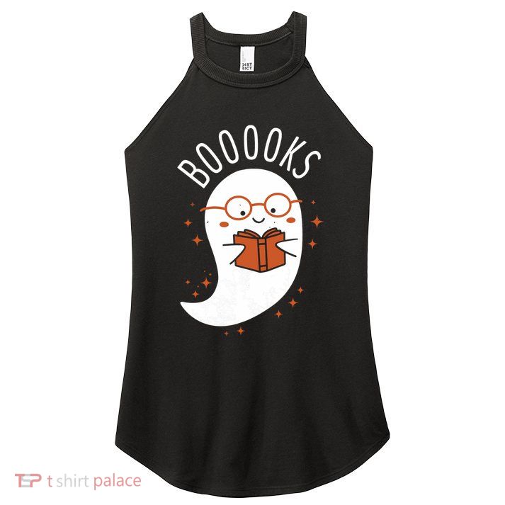 Booooks Ghost Funny Halloween Teacher Book Library Reading Women's Perfect Tri Rocker Tank