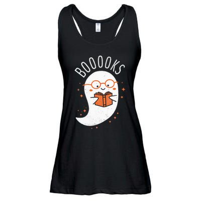 Booooks Ghost Funny Halloween Teacher Book Library Reading Ladies Essential Flowy Tank