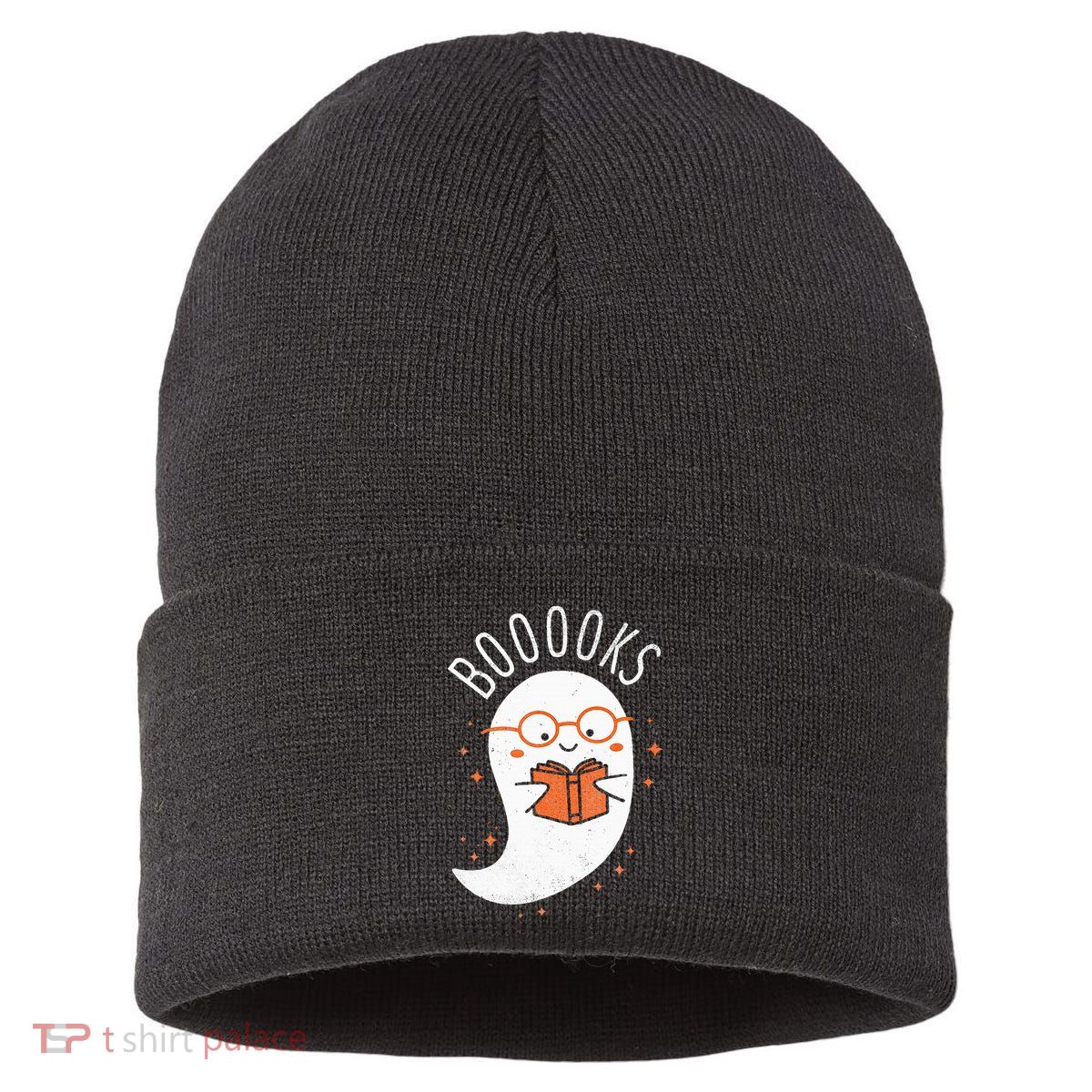 Booooks Ghost Funny Halloween Teacher Book Library Reading Sustainable Knit Beanie