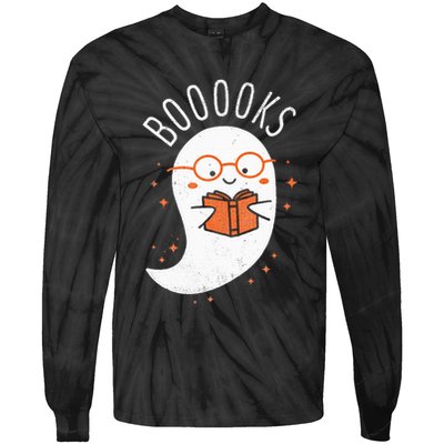 Booooks Ghost Funny Halloween Teacher Book Library Reading Tie-Dye Long Sleeve Shirt