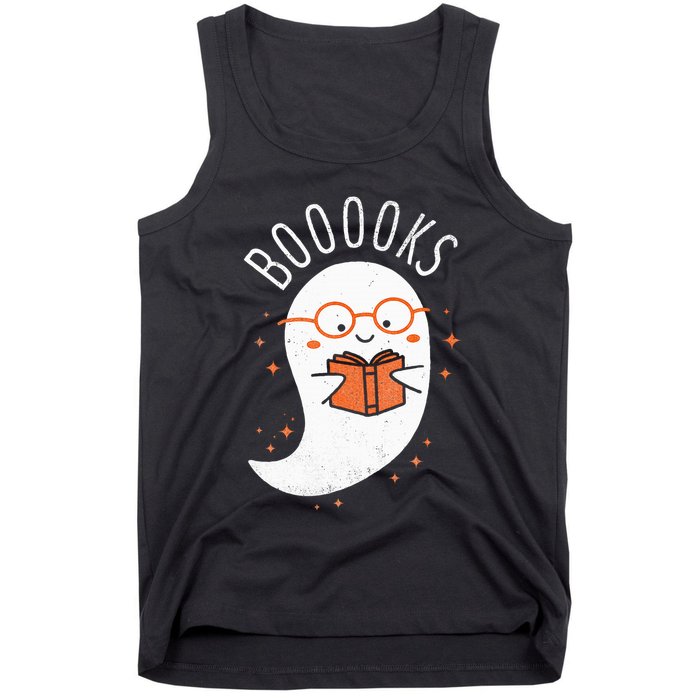 Booooks Ghost Funny Halloween Teacher Book Library Reading Tank Top