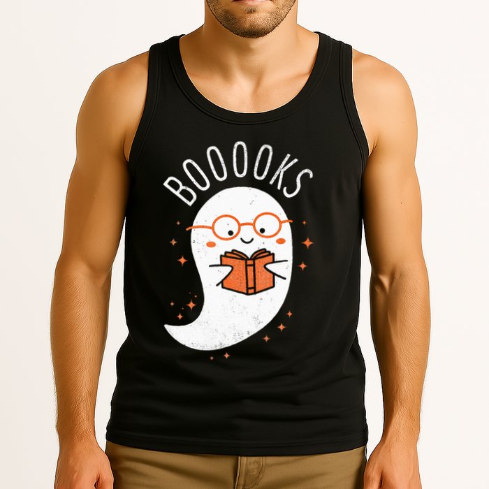 Booooks Ghost Funny Halloween Teacher Book Library Reading Tank Top