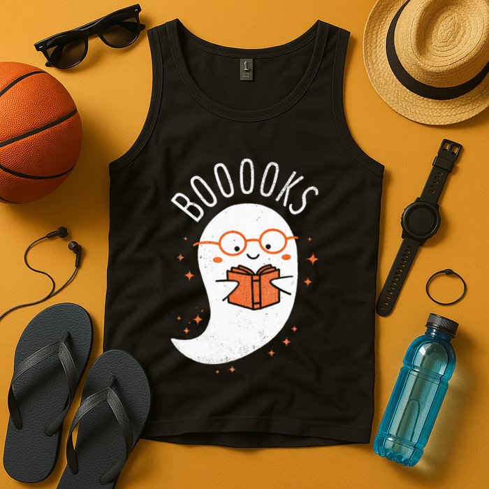 Booooks Ghost Funny Halloween Teacher Book Library Reading Tank Top