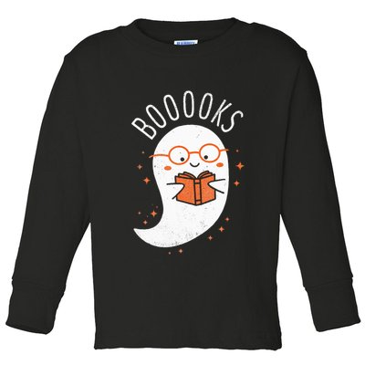 Booooks Ghost Funny Halloween Teacher Book Library Reading Toddler Long Sleeve Shirt