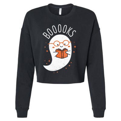 Booooks Ghost Funny Halloween Teacher Book Library Reading Cropped Pullover Crew