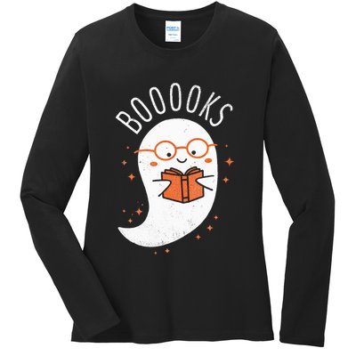 Booooks Ghost Funny Halloween Teacher Book Library Reading Ladies Long Sleeve Shirt
