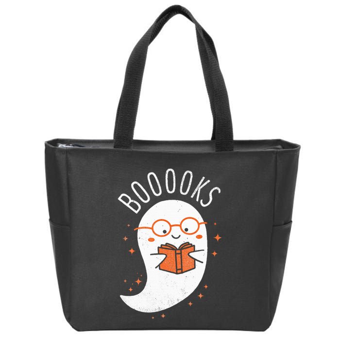 Booooks Ghost Funny Halloween Teacher Book Library Reading Zip Tote Bag
