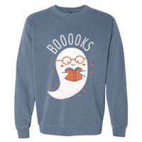 Booooks Ghost Funny Halloween Teacher Book Library Reading Garment-Dyed Sweatshirt