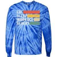 Bodybuilder Gym Funny Vintage Cute Gift Eat Sleep Workout Repeat Gift Tie-Dye Long Sleeve Shirt