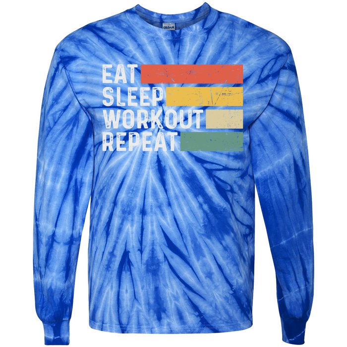 Bodybuilder Gym Funny Vintage Cute Gift Eat Sleep Workout Repeat Gift Tie-Dye Long Sleeve Shirt