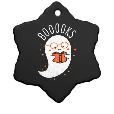 Booooks Ghost Funny Halloween Teacher Book Library Reading Ceramic Star Ornament