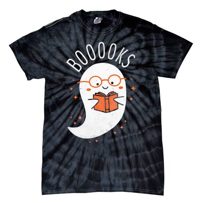 Booooks Ghost Funny Halloween Teacher Book Library Reading Tie-Dye T-Shirt