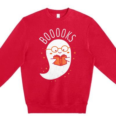 Booooks Ghost Funny Halloween Teacher Book Library Reading Premium Crewneck Sweatshirt