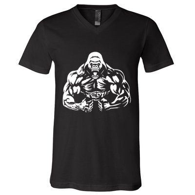 Bodybuilding Gorilla For The Next Workout In The Gym V-Neck T-Shirt