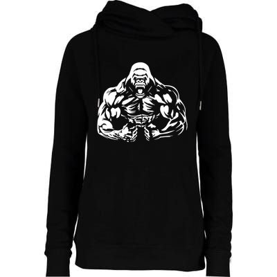 Bodybuilding Gorilla For The Next Workout In The Gym Womens Funnel Neck Pullover Hood