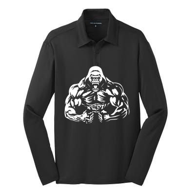 Bodybuilding Gorilla For The Next Workout In The Gym Silk Touch Performance Long Sleeve Polo