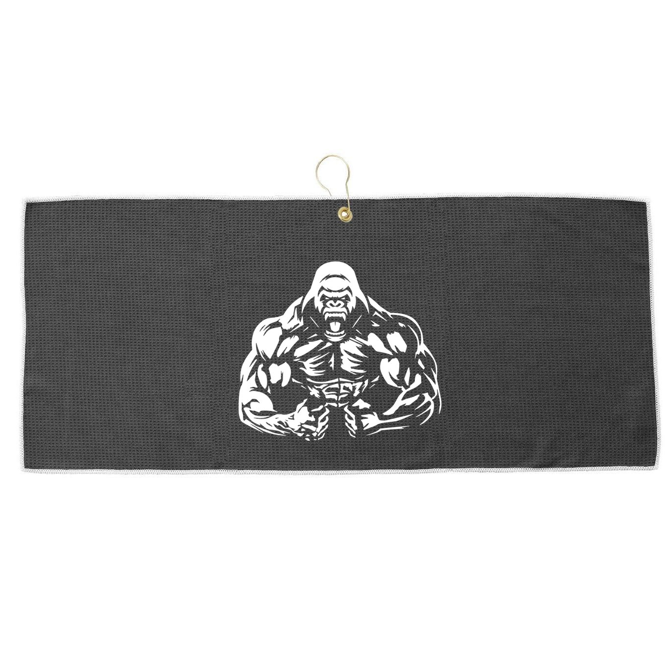 Bodybuilding Gorilla For The Next Workout In The Gym Large Microfiber Waffle Golf Towel