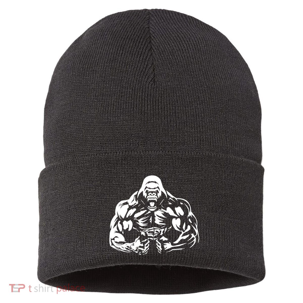 Bodybuilding Gorilla For The Next Workout In The Gym Sustainable Knit Beanie