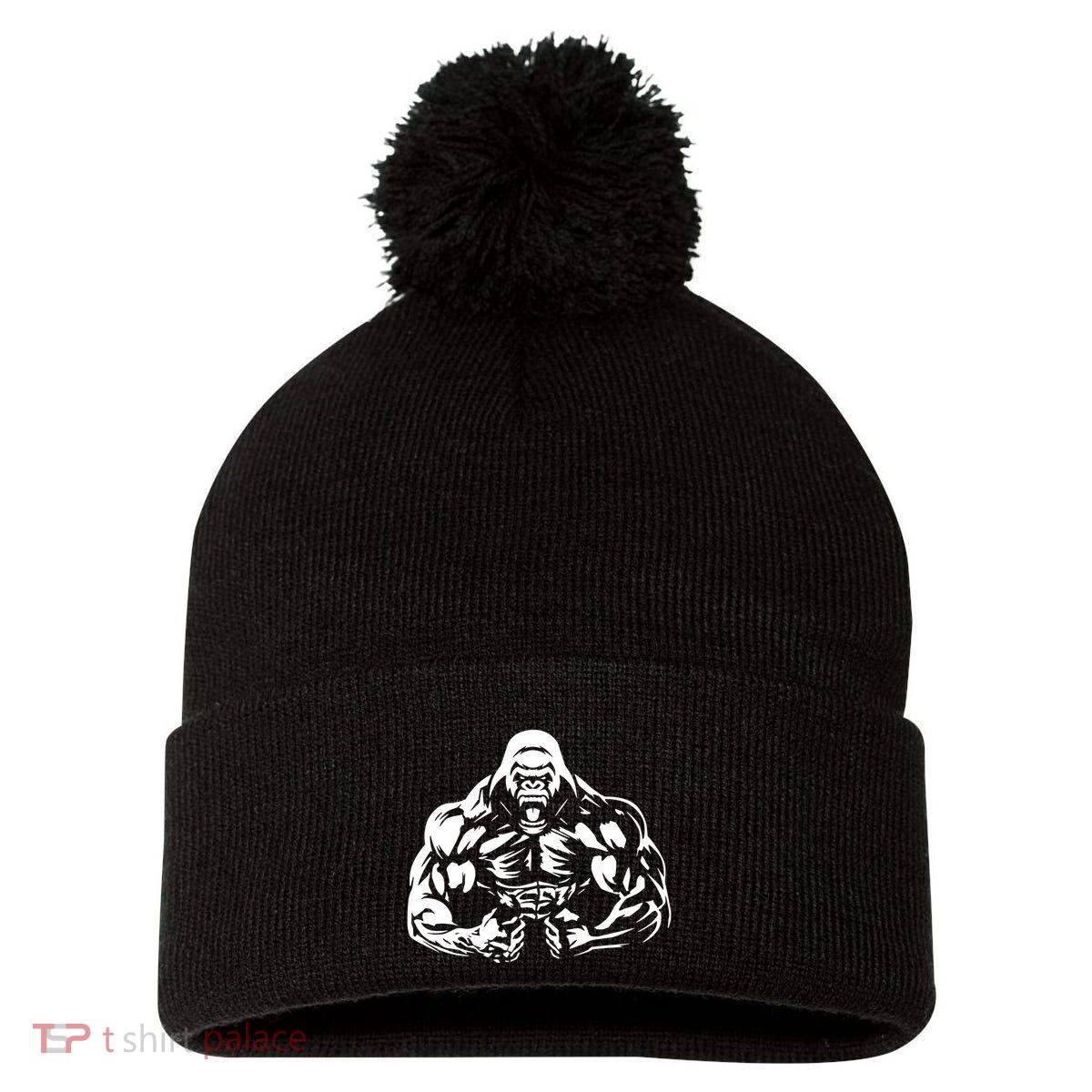 Bodybuilding Gorilla For The Next Workout In The Gym Pom Pom 12in Knit Beanie