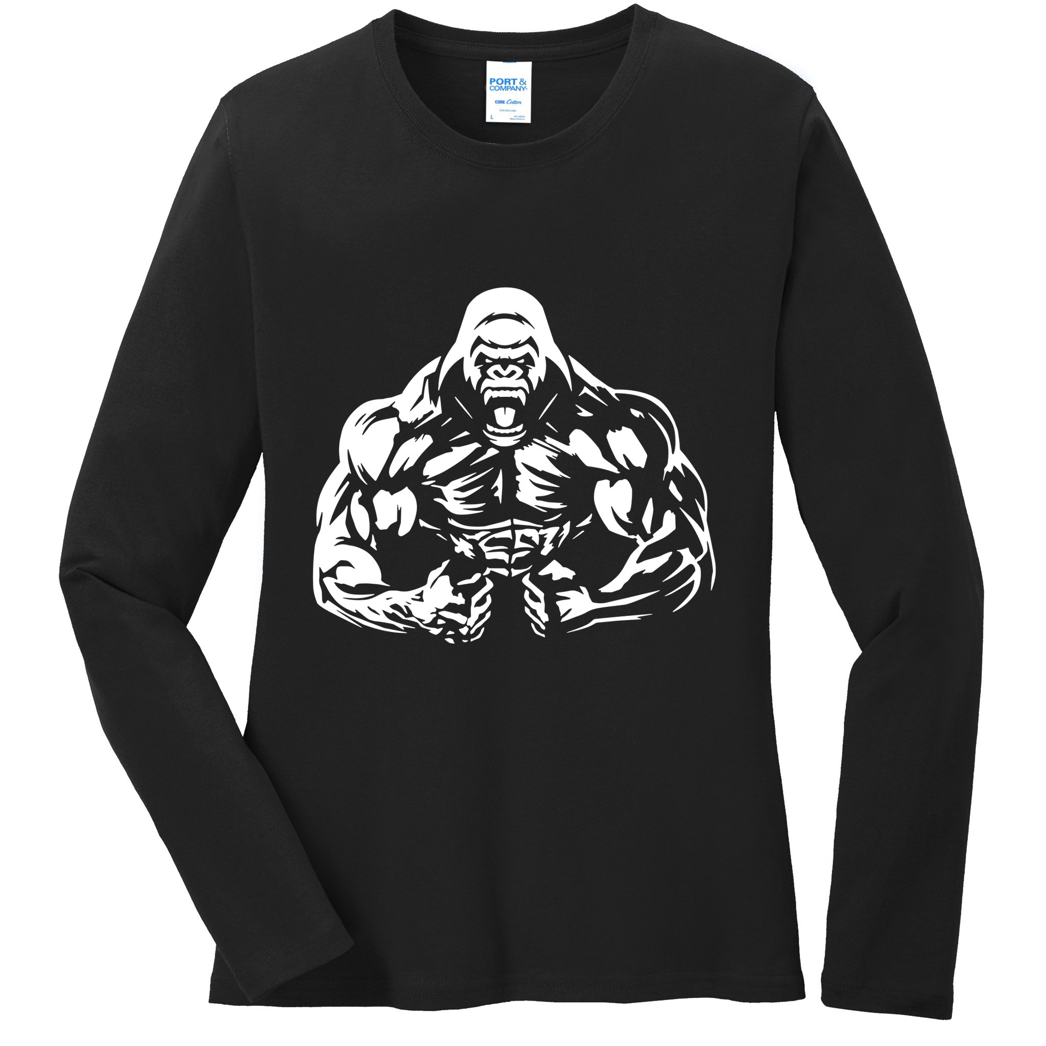 Bodybuilding Gorilla For The Next Workout In The Gym Ladies Long Sleeve Shirt
