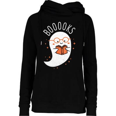 Booooks Ghost Funny Halloween Teacher Book Library Reading Womens Funnel Neck Pullover Hood