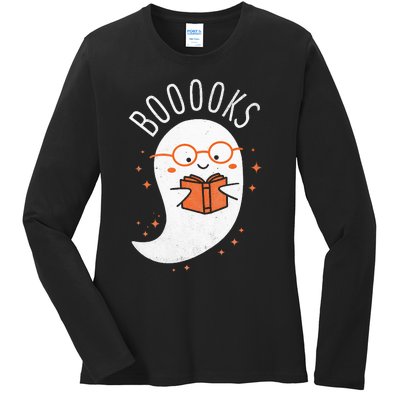 Booooks Ghost Funny Halloween Teacher Book Library Reading Ladies Long Sleeve Shirt