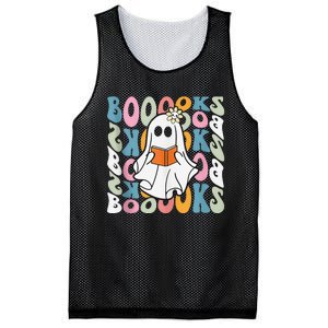 Booooks Ghost Funny Halloween Teacher Book Library Reading Mesh Reversible Basketball Jersey Tank