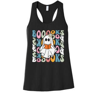 Booooks Ghost Funny Halloween Teacher Book Library Reading Women's Racerback Tank