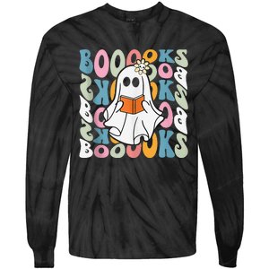 Booooks Ghost Funny Halloween Teacher Book Library Reading Tie-Dye Long Sleeve Shirt