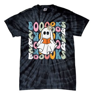 Booooks Ghost Funny Halloween Teacher Book Library Reading Tie-Dye T-Shirt