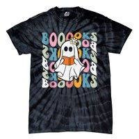 Booooks Ghost Funny Halloween Teacher Book Library Reading Tie-Dye T-Shirt