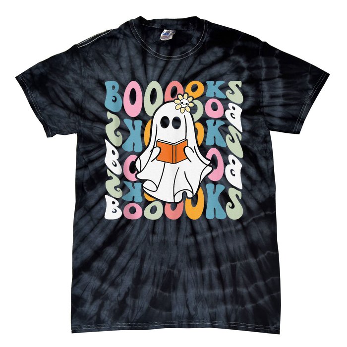 Booooks Ghost Funny Halloween Teacher Book Library Reading Tie-Dye T-Shirt