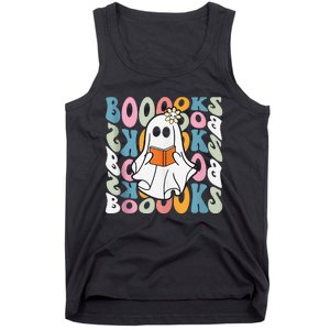 Booooks Ghost Funny Halloween Teacher Book Library Reading Tank Top