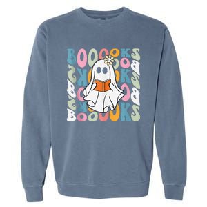 Booooks Ghost Funny Halloween Teacher Book Library Reading Garment-Dyed Sweatshirt