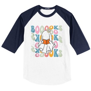 Booooks Ghost Funny Halloween Teacher Book Library Reading Baseball Sleeve Shirt