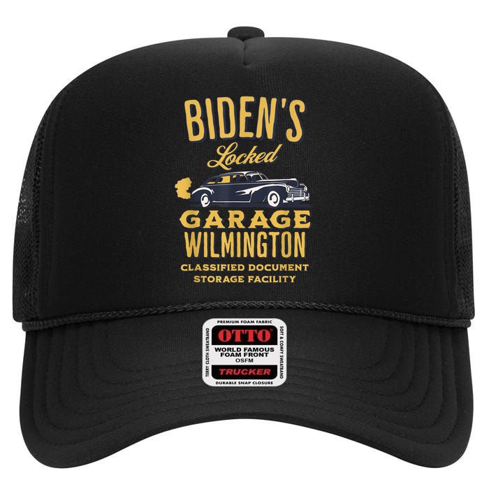 Biden's Garage Funny AntiBiden Political Joke Garage Sign High Crown Mesh Back Trucker Hat