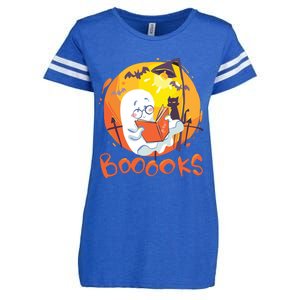 Booooks Ghost Funny Halloween Teacher Book Library Reading Enza Ladies Jersey Football T-Shirt